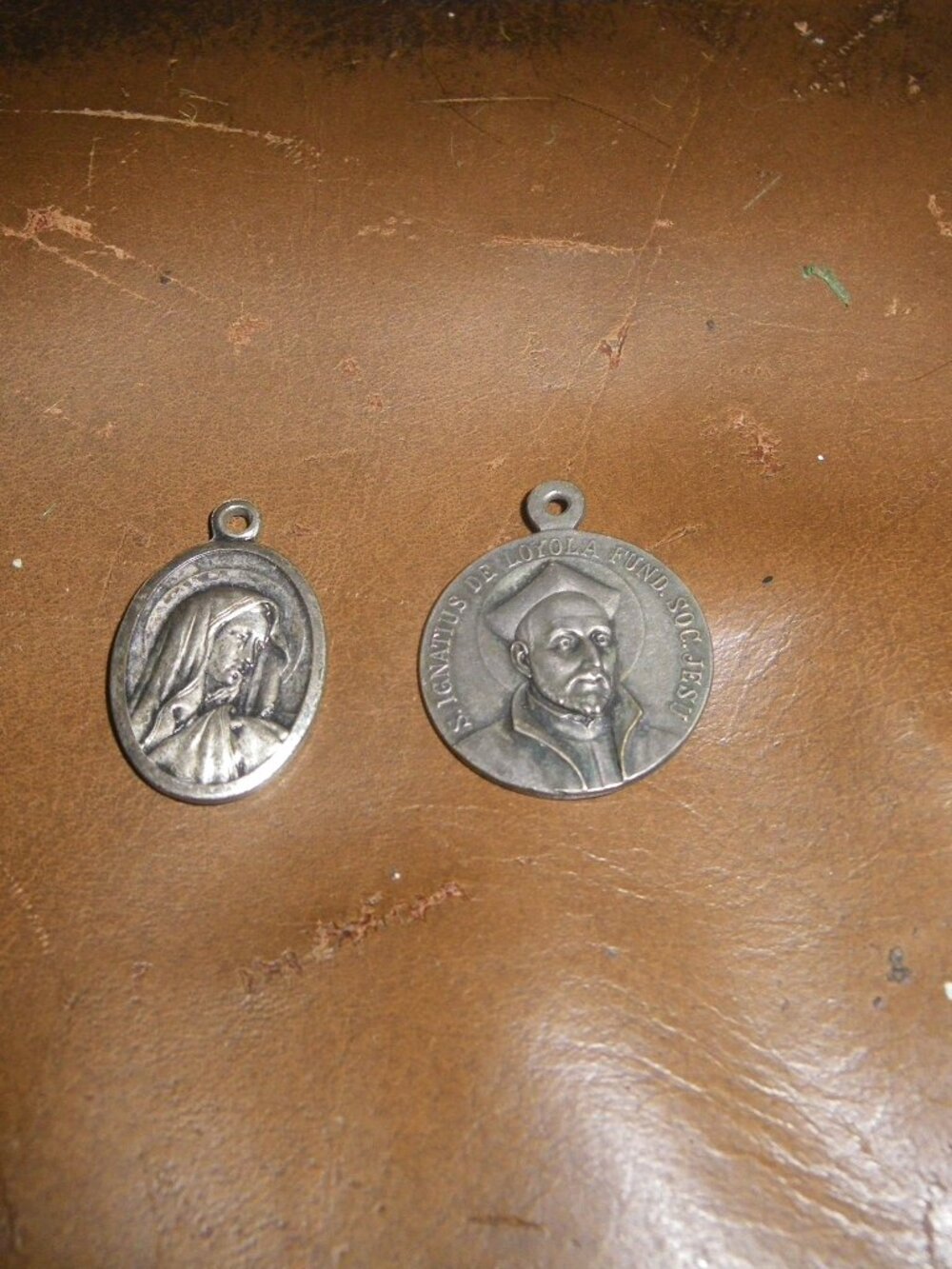 2 Vintage Embossed Metal Catholic Religious Metals Double Sided
